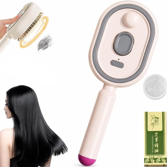 2026 Electric Steaming Massage Hair Care Brush Rechargeable Steam Hair Straightener Vibration Misting Brushing Tool for Both Long/Short Hairs Reduce Frizz Nourishes Hairs Anti-Static(Pink)