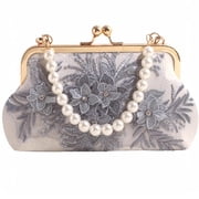 2026 Embroidered Jacquard Clutch for Women Floral Evening Bag Cute Pearl-Handled Flower Purse