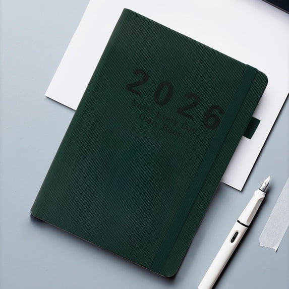 2026 English Calendar Notebook Vertical Patterned Strap Daily Planner Annual Calendar Notebook