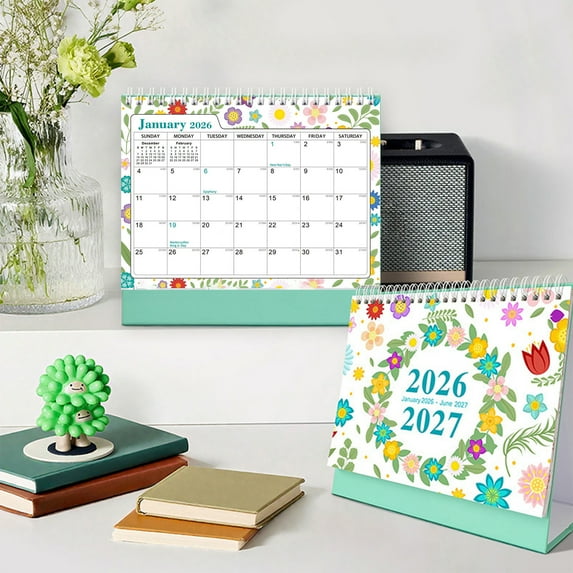 2026 English Desk Calendar - 18 Month Planner with 365 Day Countdown, 7.87 x 5.91 Inches, Border Note Design