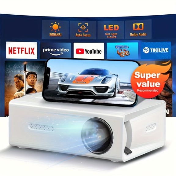 2026 Enhanced HD Projector M3, 1080P, Works with Hdtv/Usb/Av/Android/Ios, Compact Mini | White | Outdoor Entertainment | Contemporary White Projector | High-Definition Lens | Perfect Holiday Present