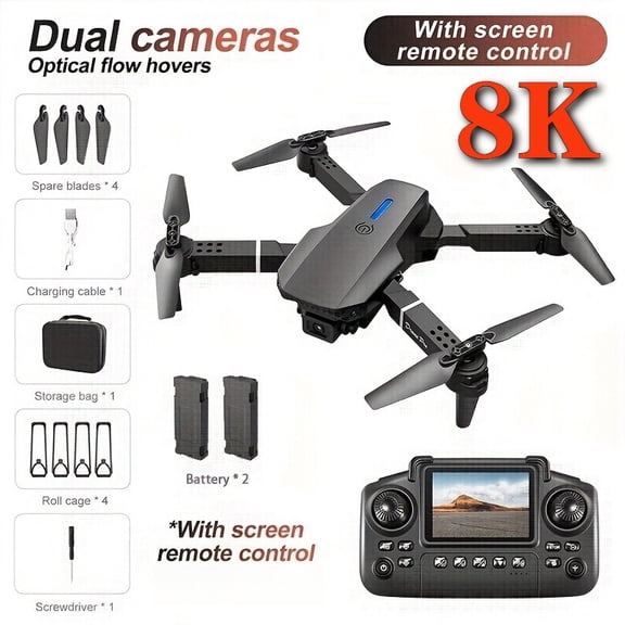 The 2026 Enhanced Remote-Controlled Drone Features a Screen Remote, Dual HD Cameras, And Comes with Two Batteries Providing 50 Minutes of Flight Time. It Includes an Obstacle Avoidance Feature