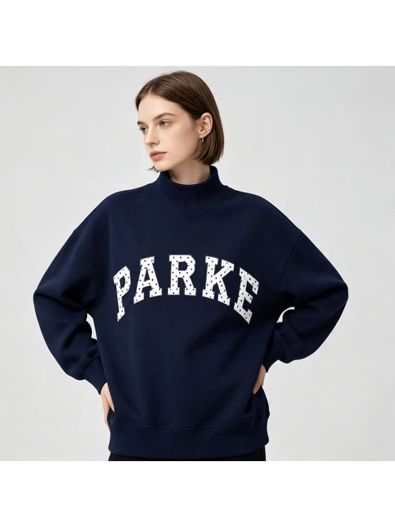 2026 European and American new style, preppy-inspired PARKE letter and polka dot embroidered women's casual high-neck sweatshirt, versatile and sporty