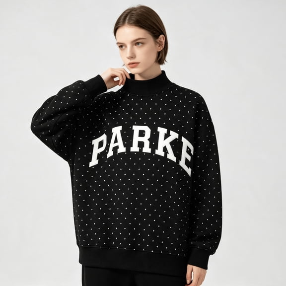 2026 European and American new style, preppy-inspired PARKE letter and polka dot embroidered women's casual high-neck sweatshirt, versatile and sporty