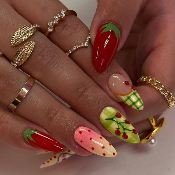 2026 European and American style 24-piece premium wearable nails, French gradient solid color wearable manicure tips, detachable almond-shaped nails for women