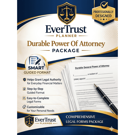 2026 EverTrust Planner Durable Power of Attorney Legal Forms Package, Step-by-Step Guided Format, Printable and Editable Document Templates for Financial Matters
