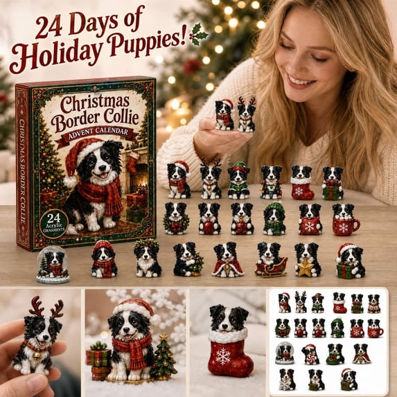 2026 Everyday Border Collie Advent Calendar, 24‑Day Xmas Countdown, 24Pcs 2D Acrylic Household Border Collie Ornaments, Cute Dog Pendants, Holiday Gift for Rottweiler Fans and Family Collectors