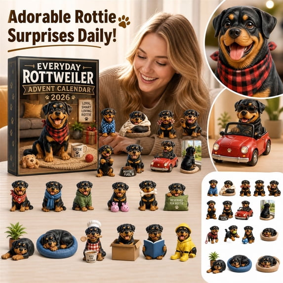 2026 Everyday Rottweiler Advent Calendar, 24‑Day Xmas Countdown, 24Pcs 2D Acrylic Household Rottweiler Ornaments, Cute Dog Pendants, Holiday Gift for Rottweiler Fans and Family Collectors,A