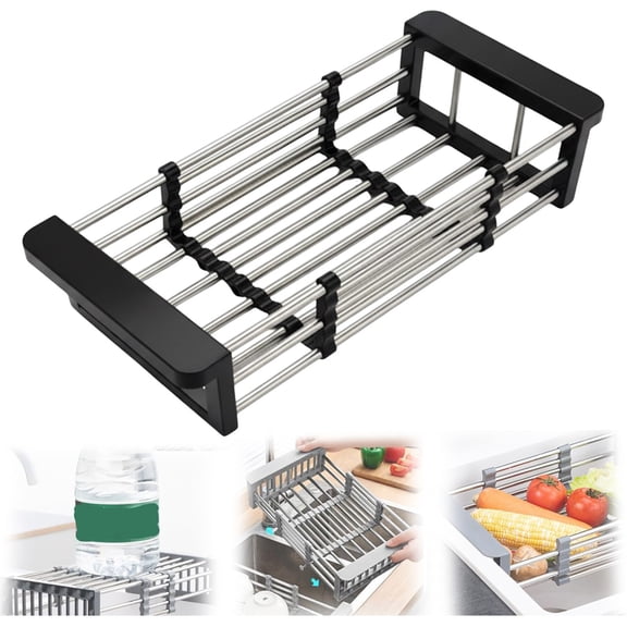 2026 Extend Kitchen Sink Drain Basket with Adjustable Boom, Retractable Stainless Steel Sink Rack, Multifuncion Sink Drying Rack, Dish Drying Rack for Vegetables Fruits Dishes, Dish Rack Over Sink, C