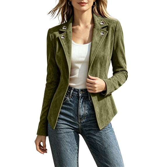 2026 Fall Women Vintage Suede Blazer - Open Front Lapel Business Casual Jacket Suits for Work Professional, XL