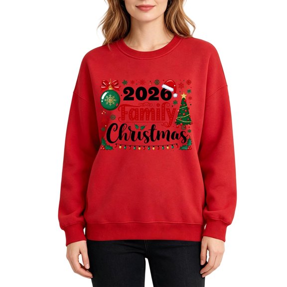 2026 Family Christmas Matching Sweatshirts, Fall Xmas Fleece Lined Crewneck Long Sleeve Relaxed Party Graphic Tops S-XXL