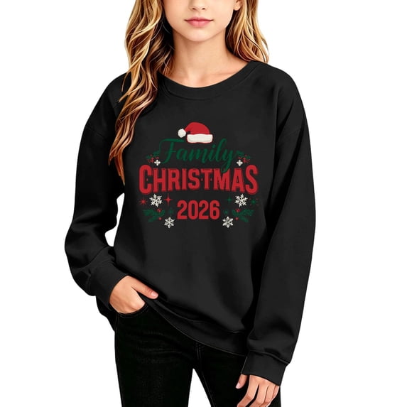 2026 Family Christmas Matching Sweatshirts, Xmas Crewneck Long Sleeve Relaxed Fit, Fall Party Graphic Tops S-XXL