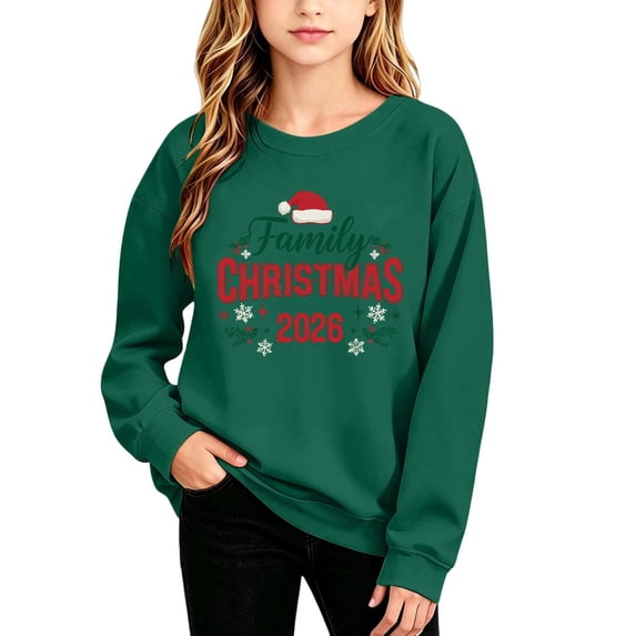 2026 Family Christmas Matching Sweatshirts, Xmas Crewneck Long Sleeve Relaxed Fit, Fall Party Graphic Tops S-XXL
