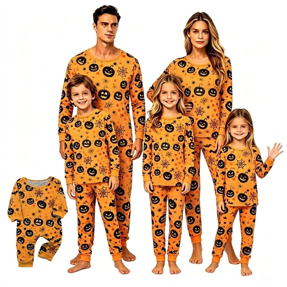 2026 Family Halloween Pajamas Matching Sets Pumpkin Print Long Sleeve Pjs Set For Men Women Top & Pants Two Piece Set Sleepwear Pjs