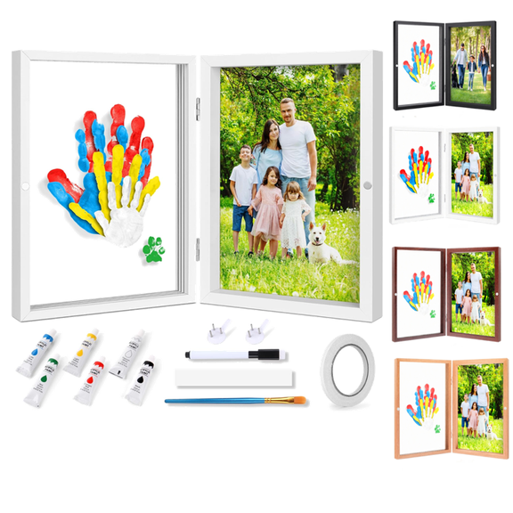 2026 Family Handprint Kit, DIY Craft Keepsake Wooden Frame, Endless Gift Set, Non-Toxic Paints, Transparent Sheets Black