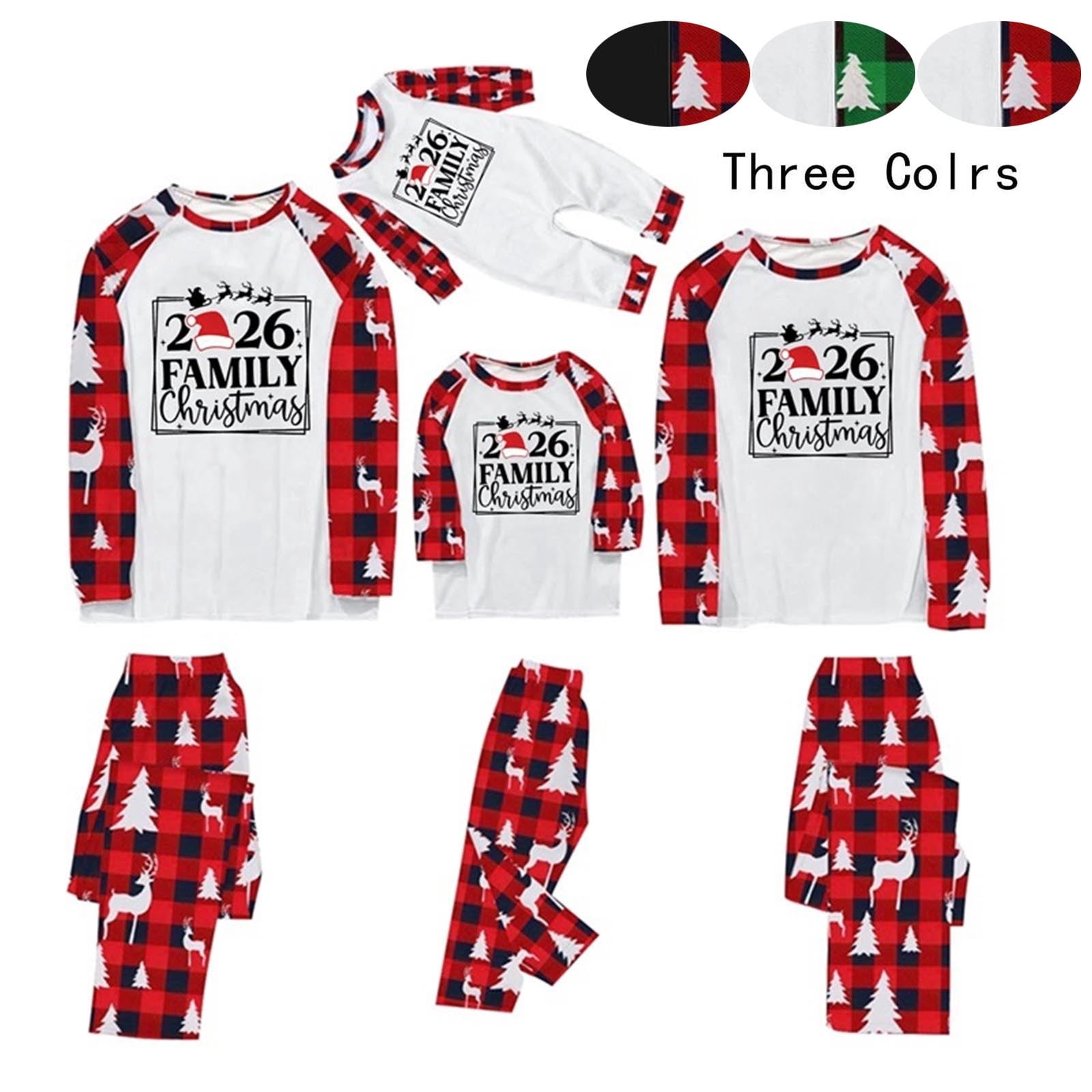 2026 Family Matching Pajamas Sets Christmas Printed Long Sleeve Crew ...