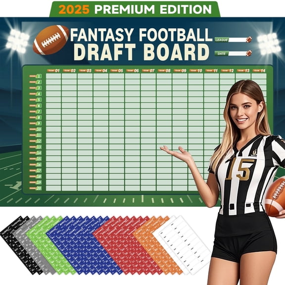 2026 Fantasy Football Draft Board Kit -6 x 4 Feet -Up to 14 Teams & 660+ Player Stickers.