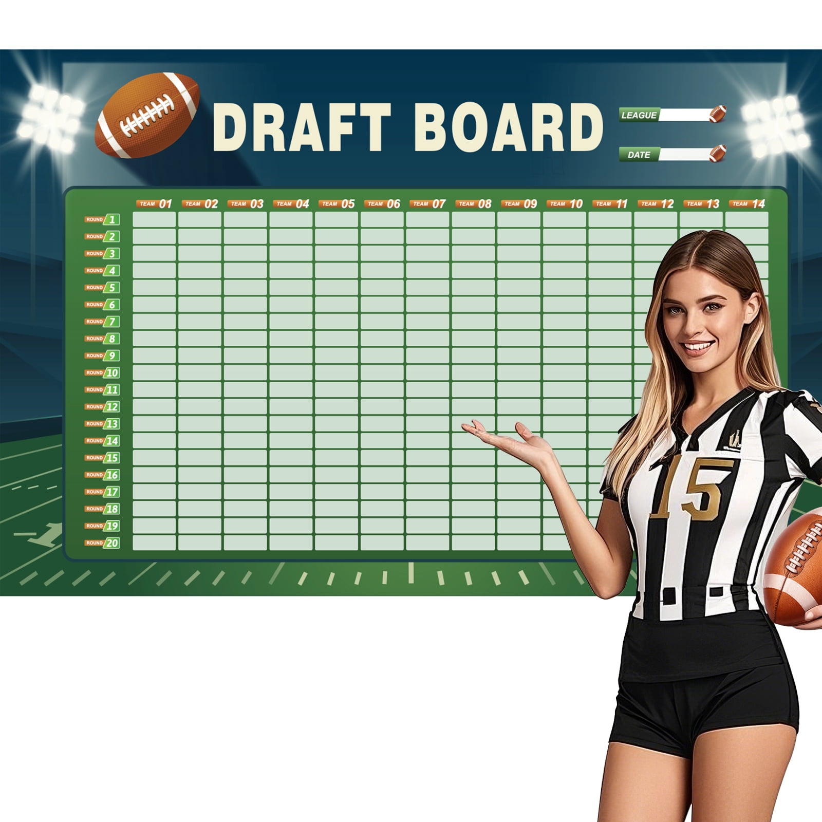 2026  Football Draft Board Kit -6 x 4 Feet -Up to 14 Teams & 660+ Player Stickers.