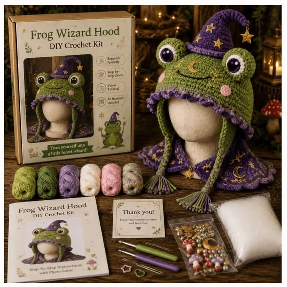2026 Fantasy Hood Hat DIY Crochet Kit Fun Hands-On Yarn Project, Step-by-Step Guidance for Beginner to Intermediate Crafters