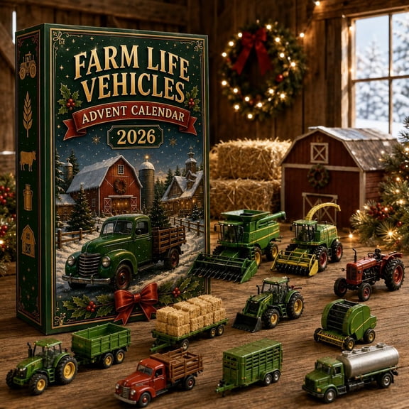 2026 Farm Life Vehicles Advent Calendar for Kids, 24 Days Christmas Countdown Calendar with Mini Farm Tractor & Farm Truck Toys, Christmas Holiday Gift for Boys