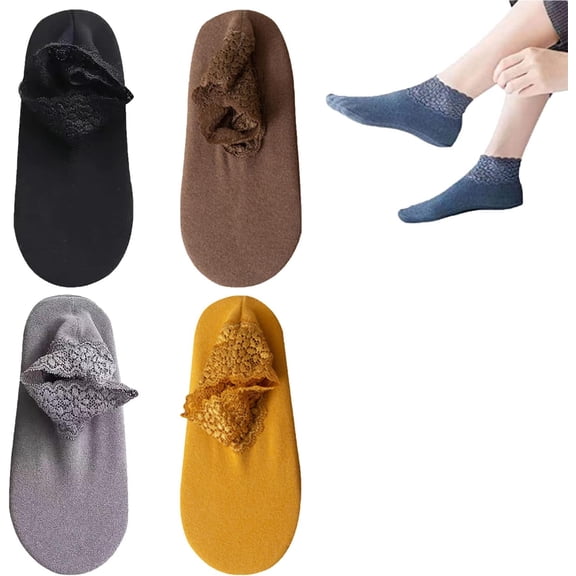 2026 Fashion Lace Warmer Socks, 4/8/12Pairs Women's Non-Slip Thick Cotton Ankle Socks with Ruffle Trim for Autumn Winter