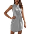 thumbnail image 1 of 2026 Fashion Women Dresses Summer Solid Color Sleeveless Hooded Drawstring Leisure Loose Dress, 1 of 7
