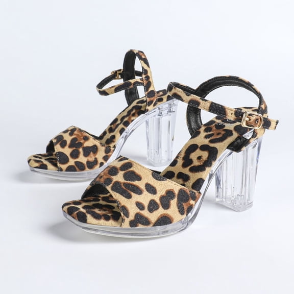 2026 Fashion Women's Transparent Platform Heeled Sandals - Low Block Heel, Sexy Open-Toe, Runway Style Black Pink Red Sliver Leopard 5 Color 5.5-8Size