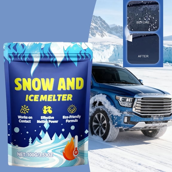 2026 Fast Acting Ice Melt 100g Pellets Pet Friendly Snow Salt for Concrete Driveways Sidewalks Effective Down to -16°C Space-Saving Resealable Bag for Winter Emergencies,1PC-100g