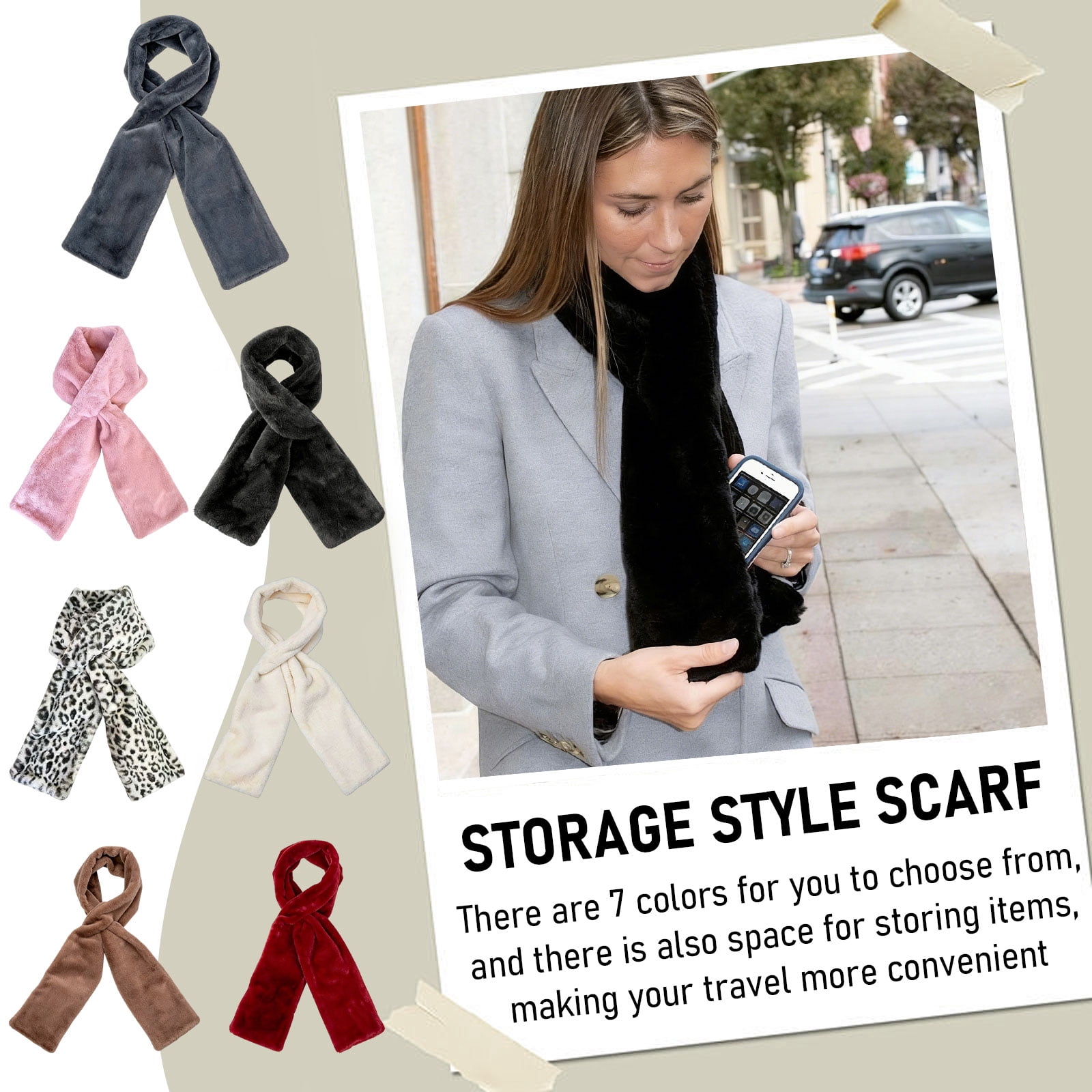 2026 Faux Fur Scarf With Hidden Zipper Pocket For Women,Soft Cozy And ...