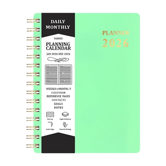 2026 Faux Leather Coil Planner, A5 Schedule Book with Lays-Flat Binding for Journaling and Note Taking, Stylish Organizer for Work, Campus, and Home Planning Activities