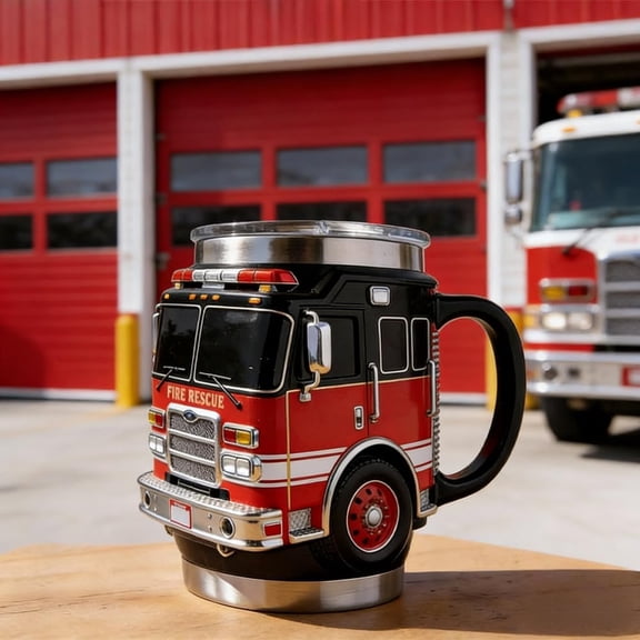 2026 Fire Rescue Mug – for the Bravest Among Us, Handcrafted Fire Rescue Car Coffee Mug, 3D Handcrafted Fires Truck Coffee Cup, Fires Truck Design Stainless Steel Tumbler for Firefighters Gift