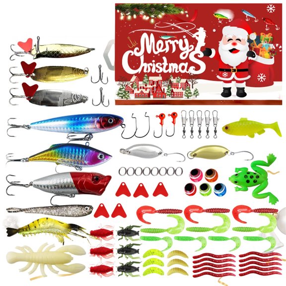 2026 Fishing Lures Christmas Advent Calendar, Countdown Surprise Gift Set, Hard Soft Baits Collection with Hooks, Xmas Holiday Present for Men Anglers Adult Fishing Enthusiasts 78-Piece