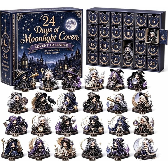 2026 The Five Covens Witch Advent Calendar,24‑Days Witchy Magic Advent Calendar,24 Collectible Halloween Witch Figurines, Spooky Mystery Surprise Gift for Girls & Witch Lovers,Desktop Decor