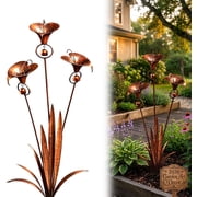 2026 Flamed Copper Three Calla Lilies Garden Stake with Bells, Handmade Metal Flower Rain Catcher Art Decor, Weatherproof Outdoor Yard Sculpture for Lawn, Patio and Pathway Decoration
