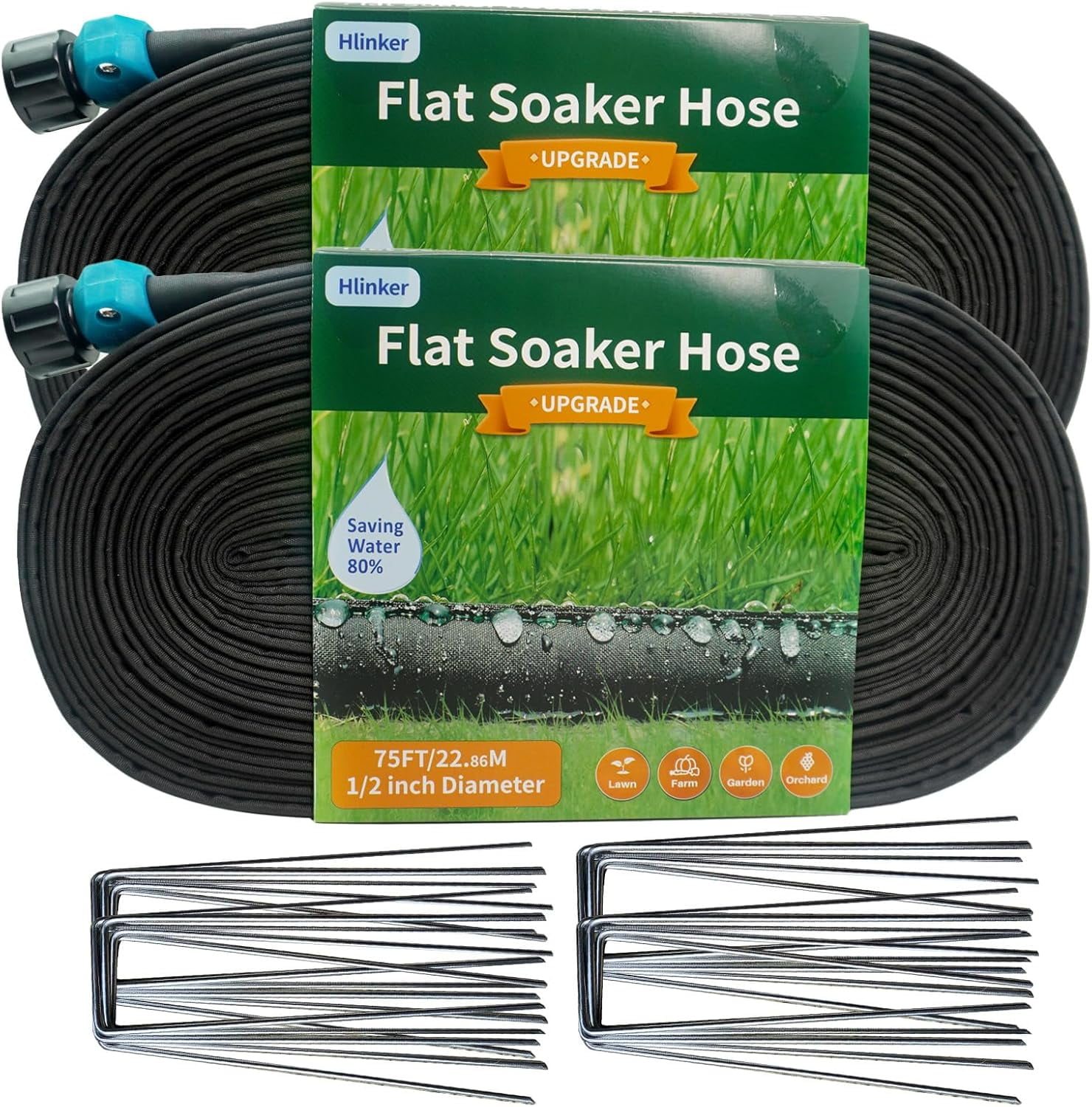 2026 Flat Soaker Hose 150 ft (75ft 2Packs) with Stake for Garden ...