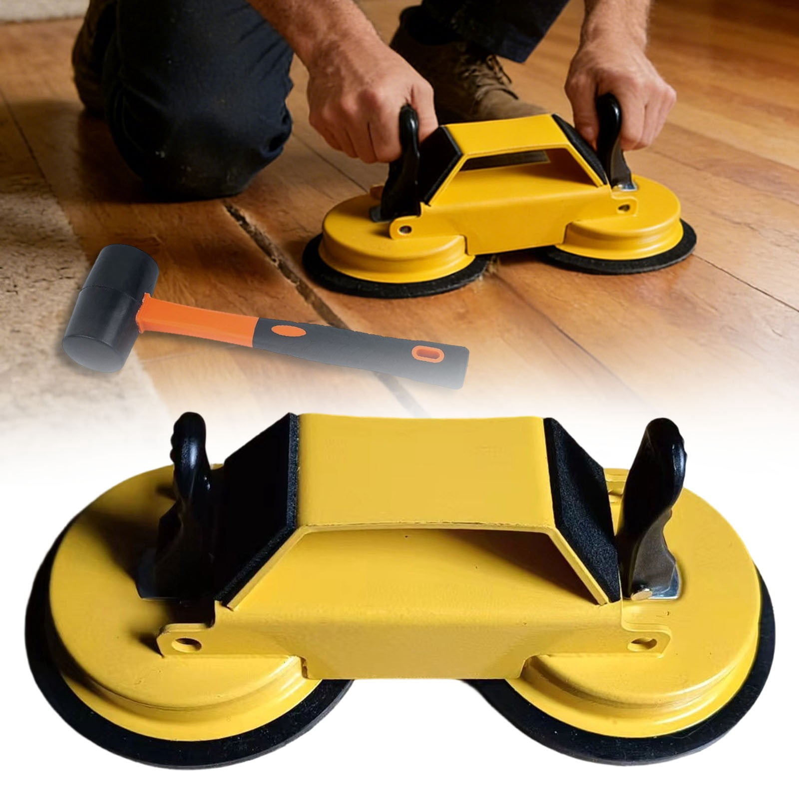 2026 Floor Gap Fixer Tool Heavy Duty Yellow, Flooring Suction Cup Tool for Gaps, Laminate Hardwood Vinyl Floor Gap Repair Tool, Adjustable Impact Floor Gap Tool