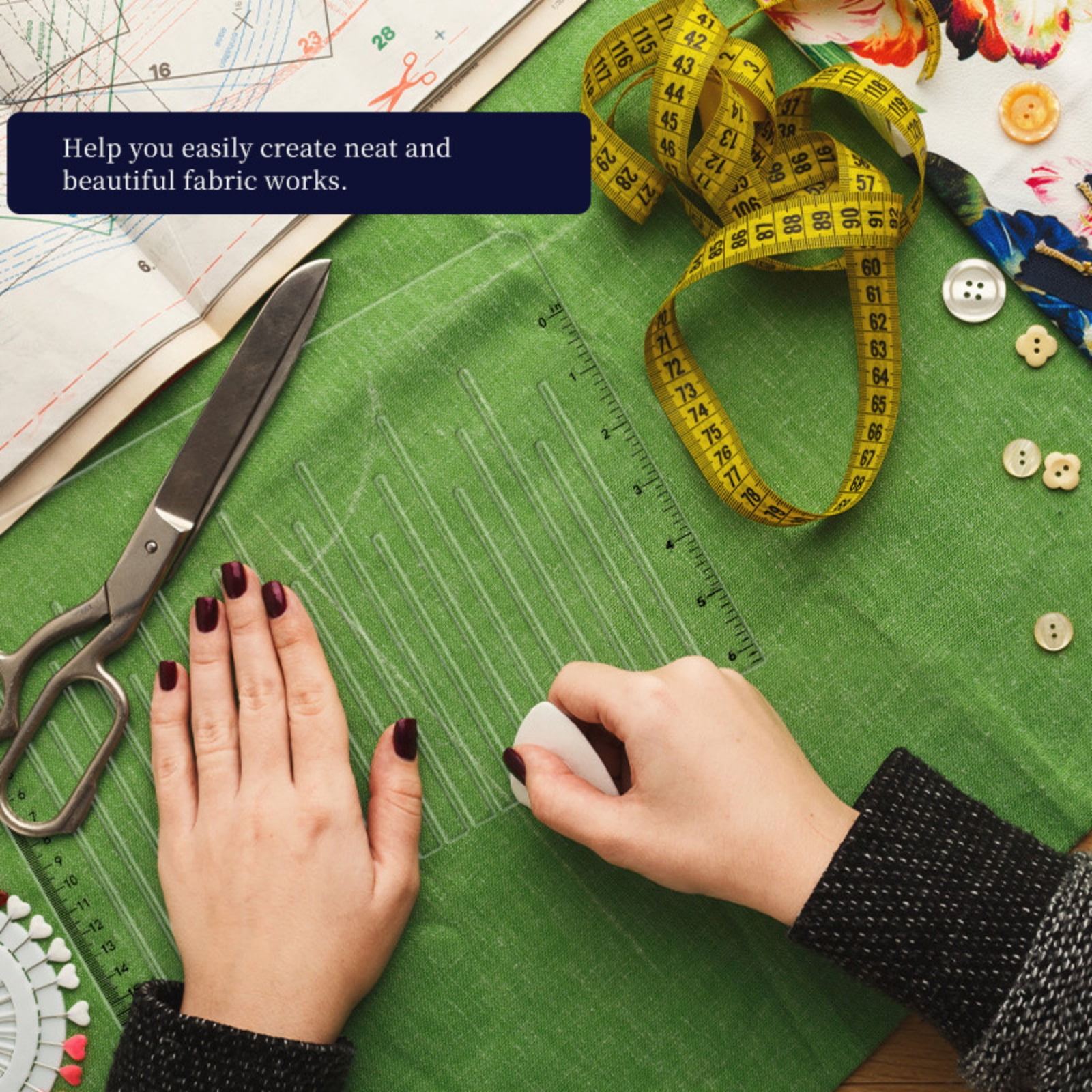 2026 Floral Fabric Ruler Transparent Acrylic Sewing Ruler Cutting ...