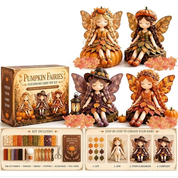 2026 Flower Fairies Patchwork Sewing Kit, Handmade Fairy Patchwork DIY Collection Gift for Beginners & Adults (Pumpkin)