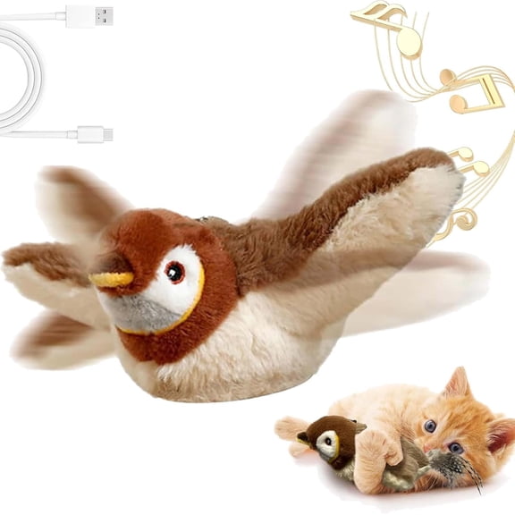 2026 Flying Bird Cat Toy with Chirping Sound and Catnip, Rechargeable Flapping Interactive Toys for Indoor Cats, Plush Feather Teaser