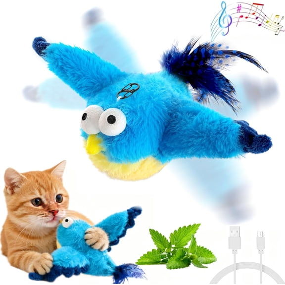 2026 Flying Bird Cat Toys - Interactive Simulated Chirping & Flapping Wings, Realistic Flappy Chase with Catnip, Viral USB Rechargeable Motion-Activated Toy for Indoor Cats
