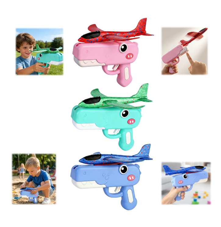 2026 Foam Airplane Catapult Launcher Toys Mechanical Dinosaur Glider Launcher Toy, Easy to Fly Outdoor Activity Gift(Blue)
