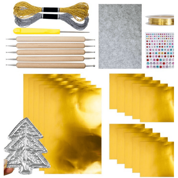 2026 Foil Embossing Kit, Metal Embossing Foil Sheets Art Kit, Foils Art Accessory Set, Gold/Silver Foils Sheets Decorative Tools