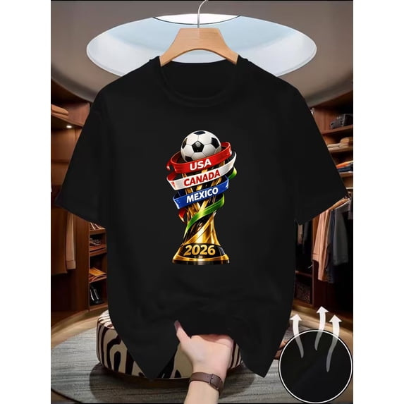 2026 Football Themed T-Shirt for Men, Fan Casual Printed Short Sleeve T-Shirt