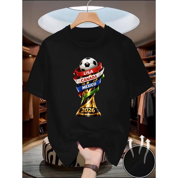 2026 Football Themed T-Shirt for Men, Fan Casual Printed Short Sleeve T-Shirt