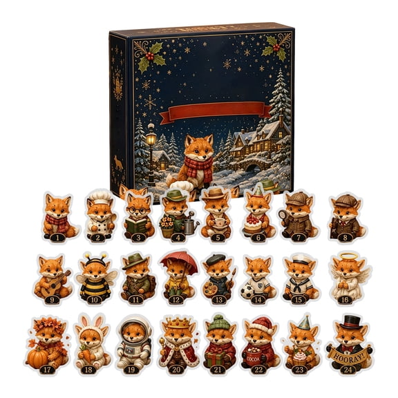 2026 Fox-Themed Christmas Advent Calendar, 24-Day Countdown with 2D Flat Acrylic Animal Ornaments for Tree & Desk Decor, Ideal Gift for Fox Lovers (Fox)