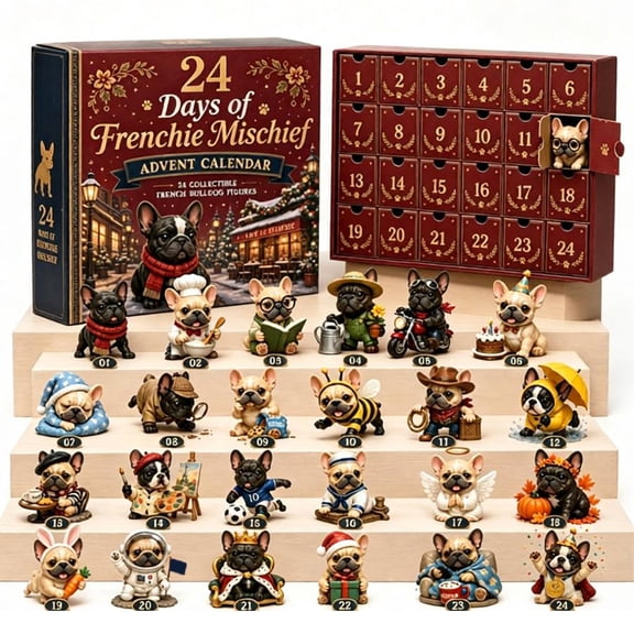 2026 French Bulldog Advent Calendar, 24-Day Christmas Countdown Blind Box with Collectible 2D Mini Figures & Numbered Doors, Frenchie Themed Holiday Decor Display Set & Dog Lovers