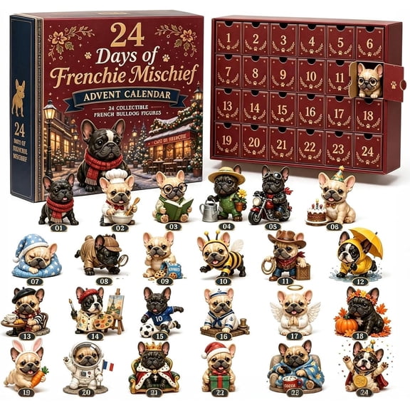 2026 French Bulldog Advent Calendar, Christmas advent Calendar with 24 Pieces 2D Acrylic Cute Pug Figurines, Christmas Countdown Gift for Frenchie Lovers, Dog Lovers