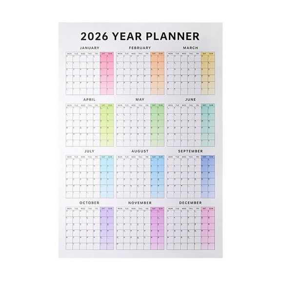 2026 Full Year to View Calendar Planner 2026 Wall Mounted Yearly Planner Dated Calendar 75x53cm for Daily Scheduling