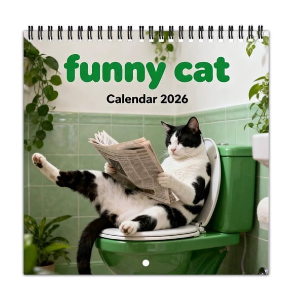 2026 Funny Cat Wall Calendar, 12x12 Glossy Thick Paper Calendar, Hanging Hole Design for Home, Kitchen, Office, Cat Lover Gift