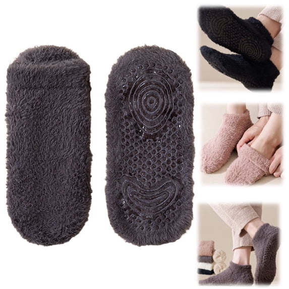2026 Fuzzy Socks with Grips Non Slip Slipper Socks for Men Soft Cozy Plush Fluffy Socks Winter Warm (Dark Gray)